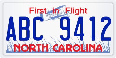 NC license plate ABC9412