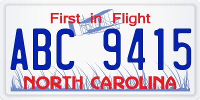 NC license plate ABC9415