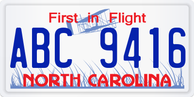 NC license plate ABC9416