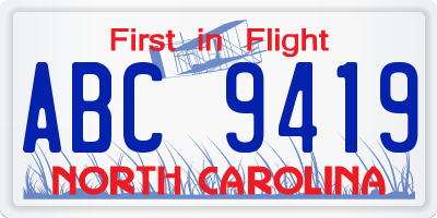 NC license plate ABC9419