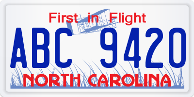 NC license plate ABC9420