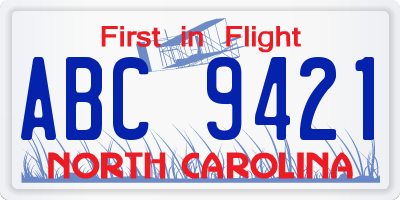 NC license plate ABC9421