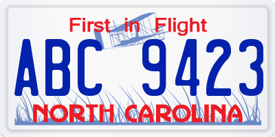 NC license plate ABC9423