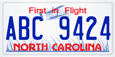 NC license plate ABC9424