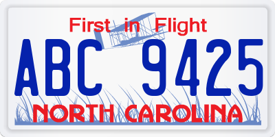 NC license plate ABC9425