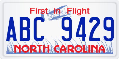 NC license plate ABC9429