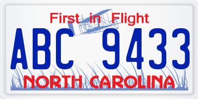 NC license plate ABC9433