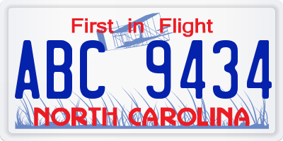 NC license plate ABC9434