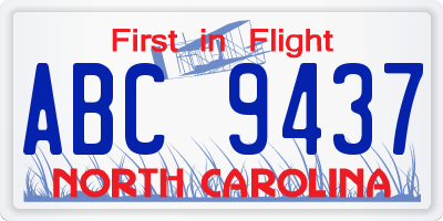 NC license plate ABC9437