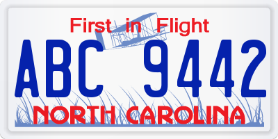 NC license plate ABC9442