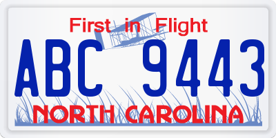 NC license plate ABC9443