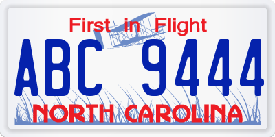 NC license plate ABC9444