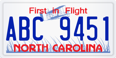 NC license plate ABC9451