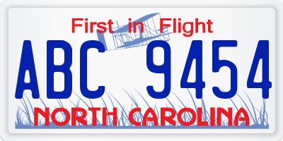 NC license plate ABC9454
