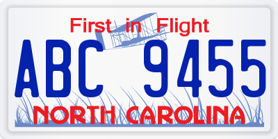 NC license plate ABC9455