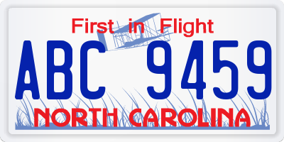 NC license plate ABC9459
