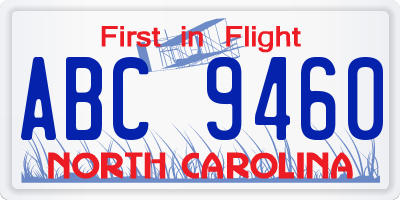 NC license plate ABC9460