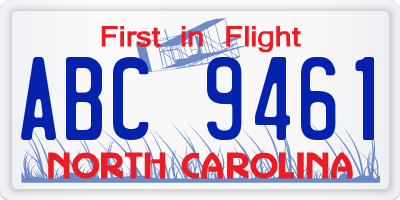 NC license plate ABC9461