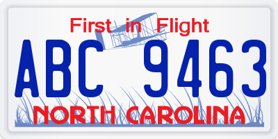 NC license plate ABC9463