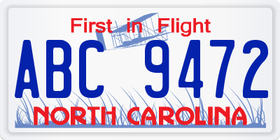 NC license plate ABC9472