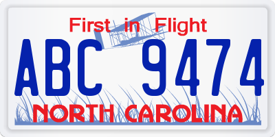 NC license plate ABC9474