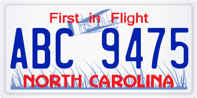NC license plate ABC9475