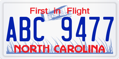 NC license plate ABC9477