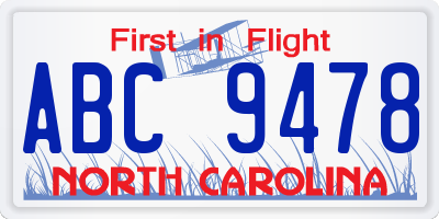 NC license plate ABC9478