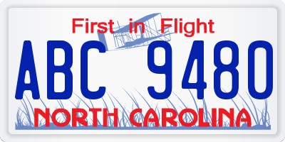 NC license plate ABC9480