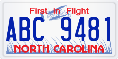 NC license plate ABC9481