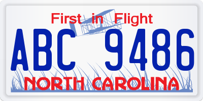 NC license plate ABC9486