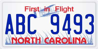 NC license plate ABC9493