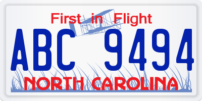 NC license plate ABC9494