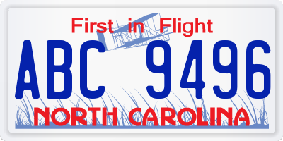 NC license plate ABC9496