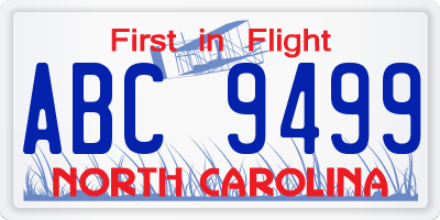 NC license plate ABC9499