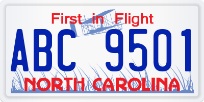 NC license plate ABC9501