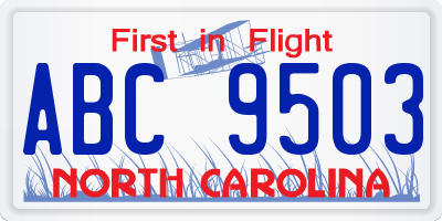 NC license plate ABC9503