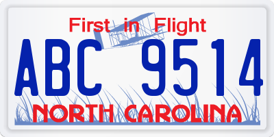 NC license plate ABC9514