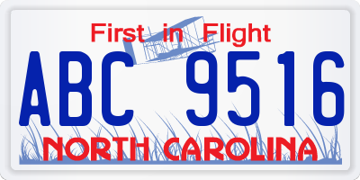 NC license plate ABC9516