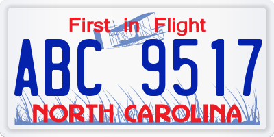 NC license plate ABC9517