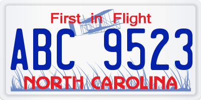 NC license plate ABC9523