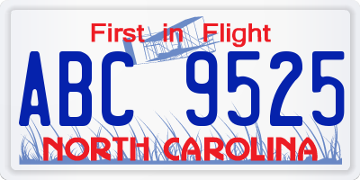 NC license plate ABC9525