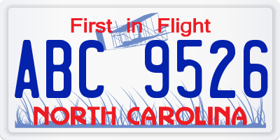 NC license plate ABC9526