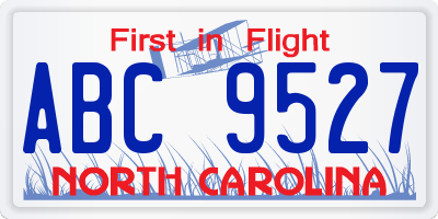 NC license plate ABC9527