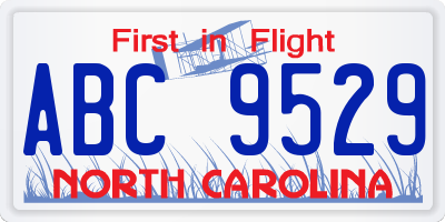 NC license plate ABC9529