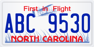 NC license plate ABC9530
