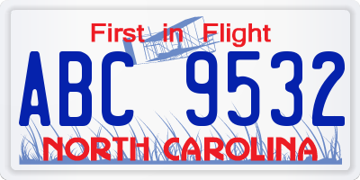 NC license plate ABC9532