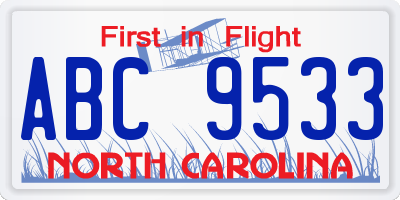 NC license plate ABC9533