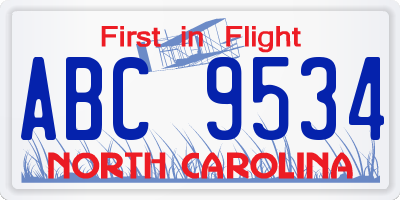 NC license plate ABC9534