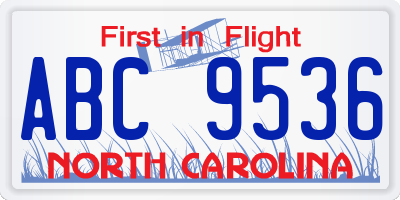 NC license plate ABC9536